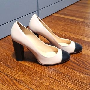 J CREW Etta Cap Toe Pale Nude Block Heel Pumps 8.5